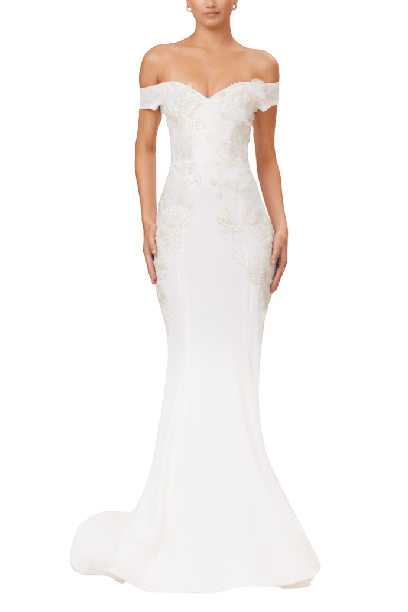 Off Shoulder Fitted Mermaid Gown - ALBOUSHIYA - district 5 - dubai - riyadh - abaya - dresses - designers - evening wear - luxury - elegance - craftsmanship - gowns - cocktail dresses - collections - georges