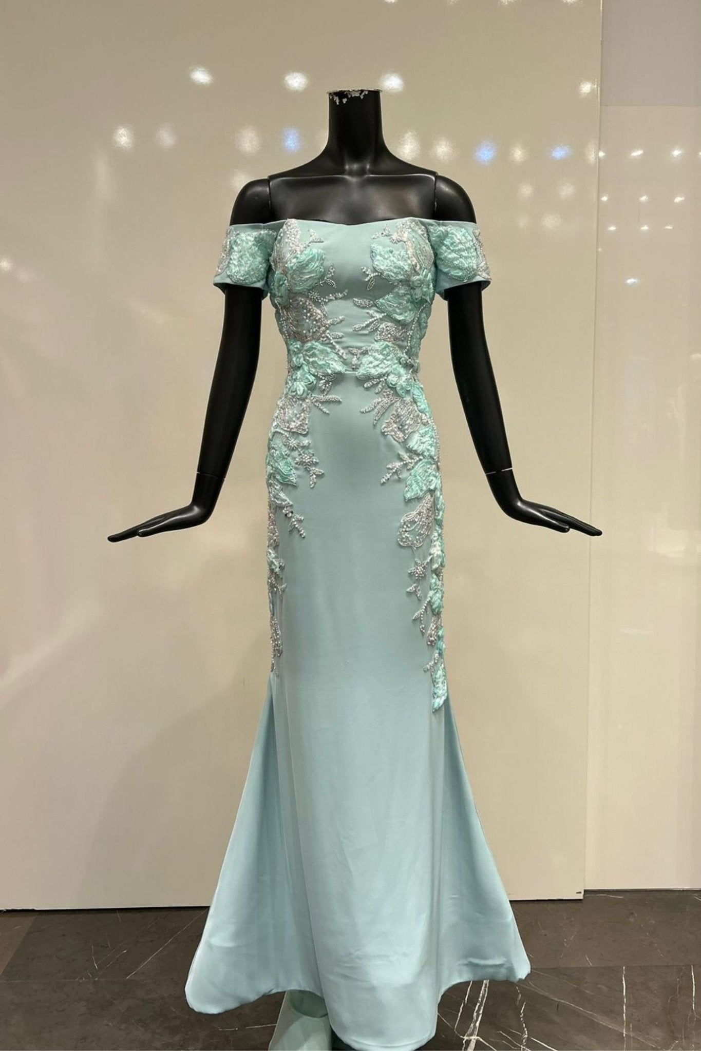 Off Shoulder Fitted Mermaid Gown - ALBOUSHIYA - district 5 - dubai - riyadh - abaya - dresses - designers - evening wear - luxury - elegance - craftsmanship - gowns - cocktail dresses - collections - georges