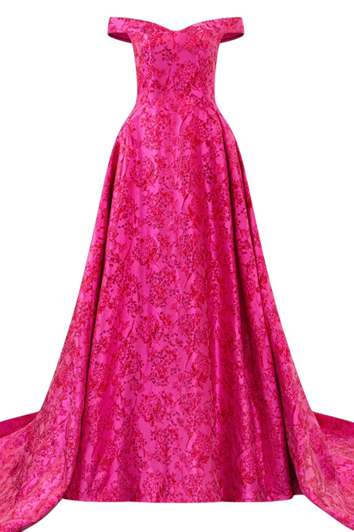 Off Shoulder Floral Pattern Full Dress - ALBOUSHIYA - district 5 - dubai - riyadh - abaya - dresses - designers - evening wear - luxury - elegance - craftsmanship - gowns - cocktail dresses - collections - georges
