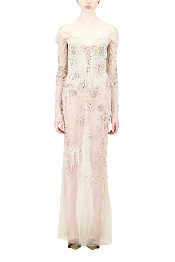 Off - Shoulder Long Dress - ALBOUSHIYA - district 5 - dubai - riyadh - abaya - dresses - designers - evening wear - luxury - elegance - craftsmanship - gowns - cocktail dresses - collections - georges