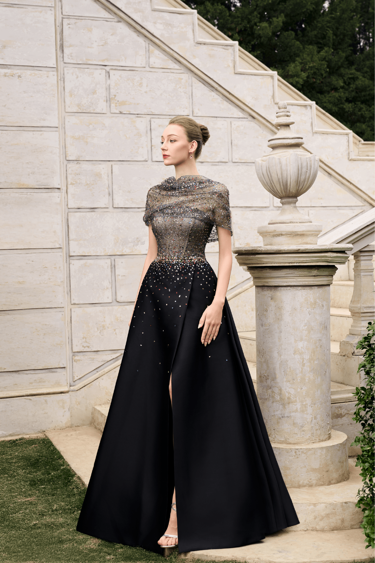 Off - Shoulder Multicolor Crystal Gown - ALBOUSHIYA - district 5 - dubai - riyadh - abaya - dresses - designers - evening wear - luxury - elegance - craftsmanship - gowns - cocktail dresses - collections - georges
