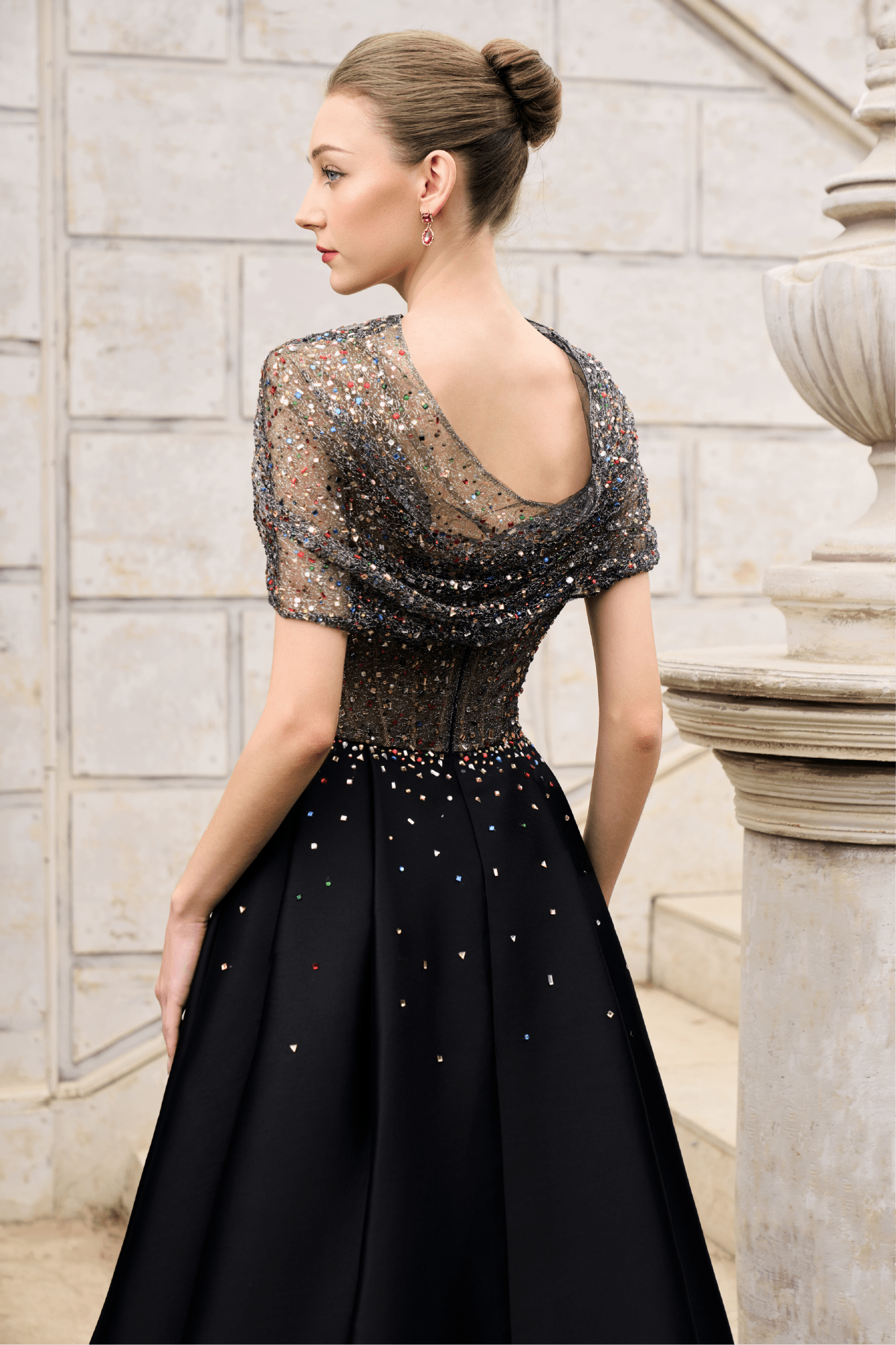 Off - Shoulder Multicolor Crystal Gown - ALBOUSHIYA - district 5 - dubai - riyadh - abaya - dresses - designers - evening wear - luxury - elegance - craftsmanship - gowns - cocktail dresses - collections - georges