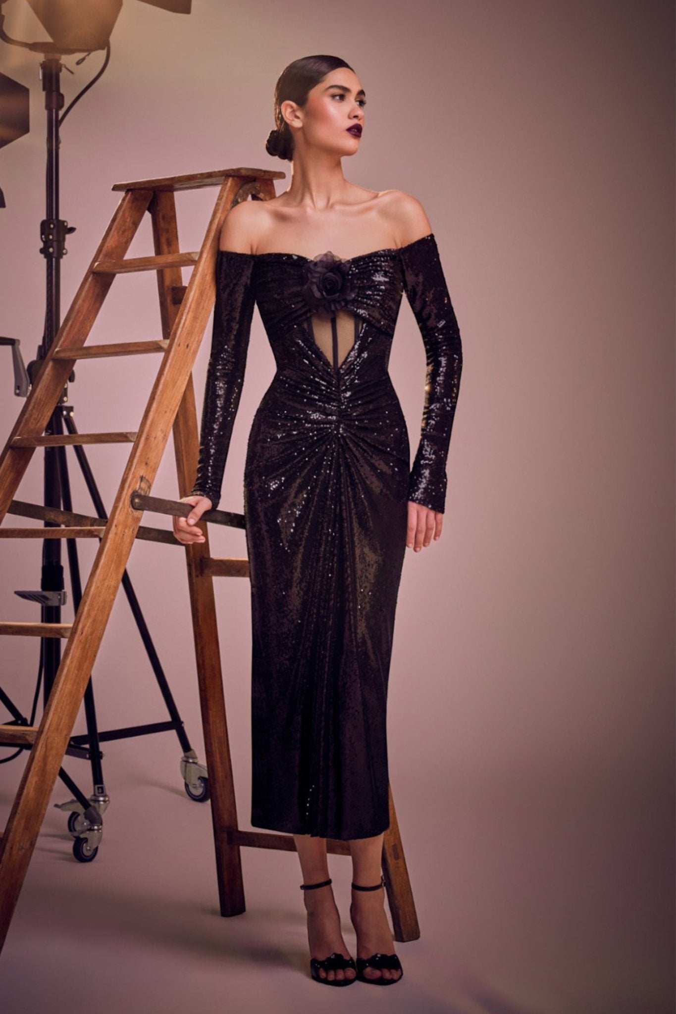 Off Shoulder Sequin Dress - ALBOUSHIYA - district 5 - dubai - riyadh - abaya - dresses - designers - evening wear - luxury - elegance - craftsmanship - gowns - cocktail dresses - collections - georges