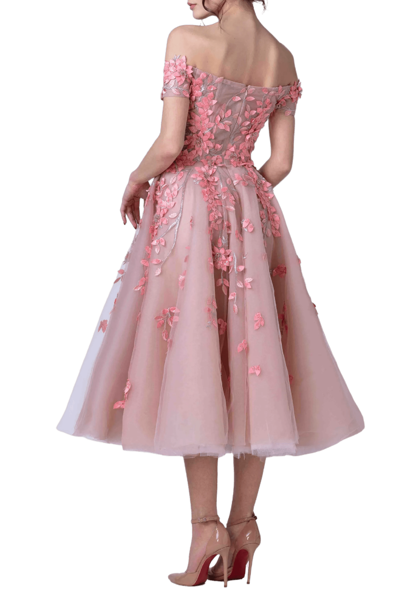 Off Shoulder Tulle Midi - ALBOUSHIYA - district 5 - dubai - riyadh - abaya - dresses - designers - evening wear - luxury - elegance - craftsmanship - gowns - cocktail dresses - collections - georges