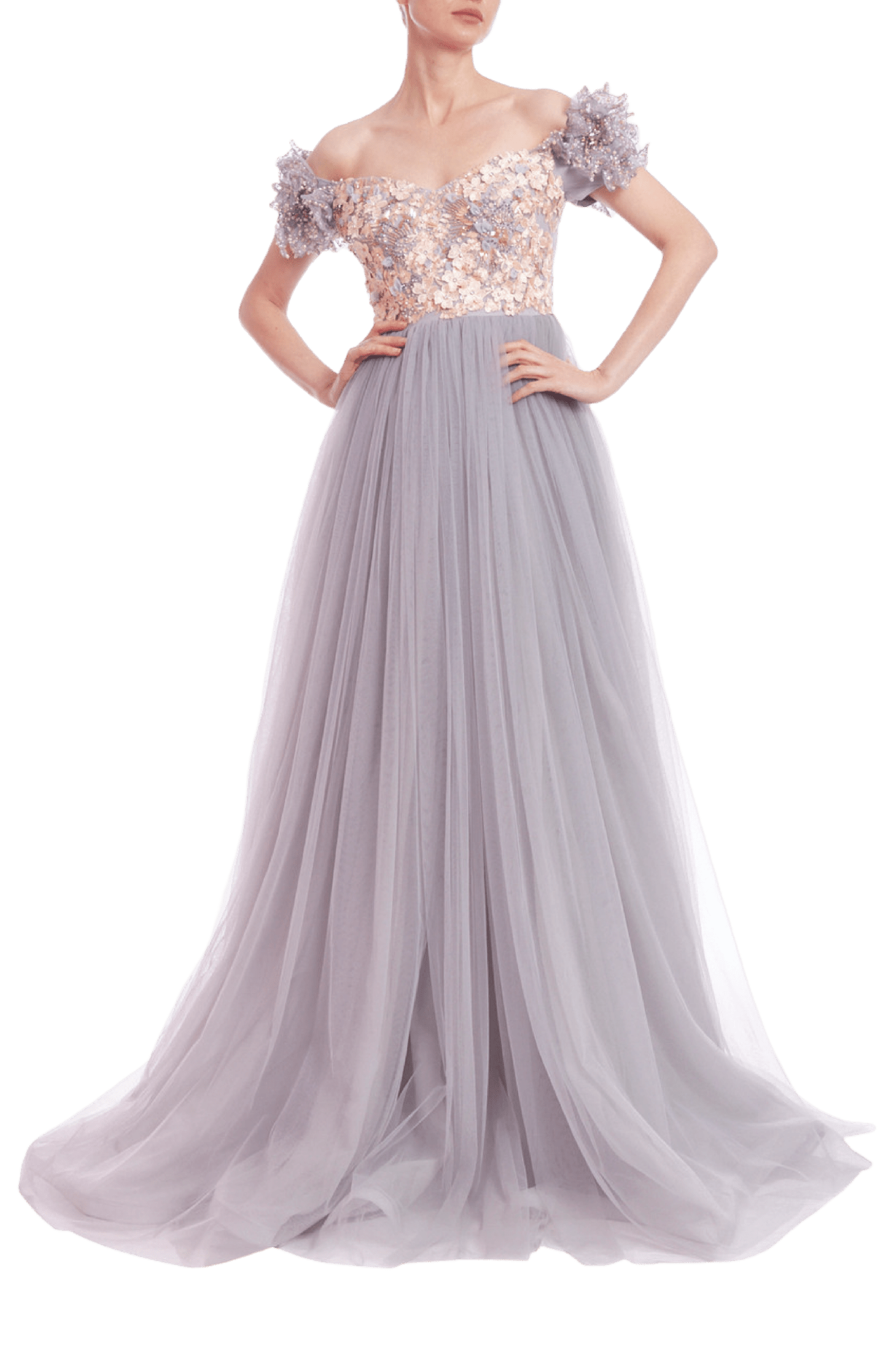 Off - the - Shoulder Embellished Bodice Empire Gown - ALBOUSHIYA - district 5 - dubai - riyadh - abaya - dresses - designers - evening wear - luxury - elegance - craftsmanship - gowns - cocktail dresses - collections - georges