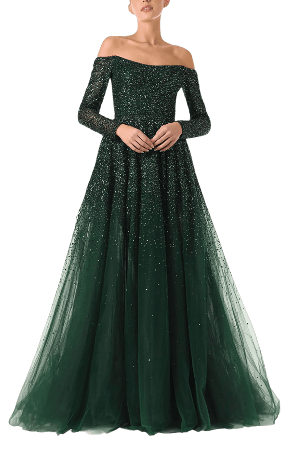 Off The Shoulder Embroidered Ball Gown - ALBOUSHIYA - district 5 - dubai - riyadh - abaya - dresses - designers - evening wear - luxury - elegance - craftsmanship - gowns - cocktail dresses - collections - georges