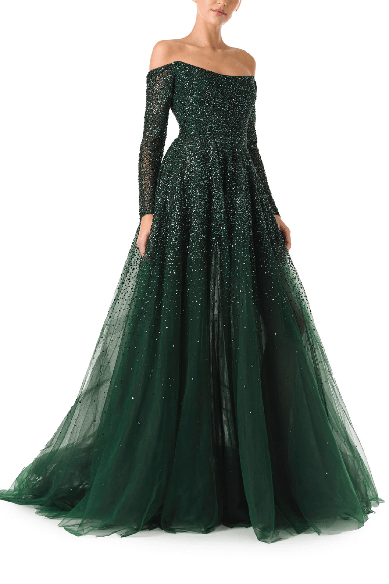 Off The Shoulder Embroidered Ball Gown - ALBOUSHIYA - district 5 - dubai - riyadh - abaya - dresses - designers - evening wear - luxury - elegance - craftsmanship - gowns - cocktail dresses - collections - georges
