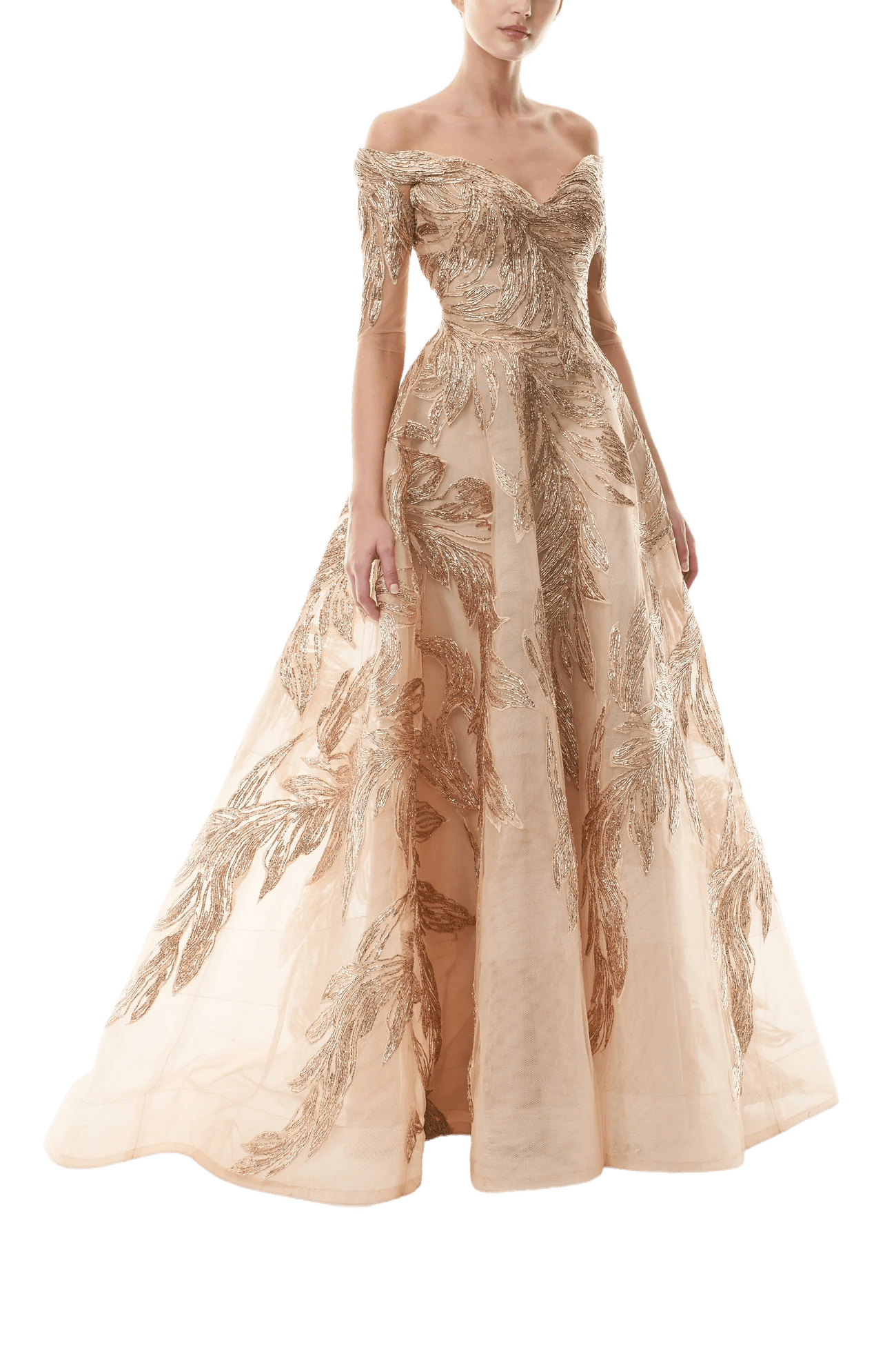 Off - The - Shoulder Illusion Sleeve Ballgown - ALBOUSHIYA - district 5 - dubai - riyadh - abaya - dresses - designers - evening wear - luxury - elegance - craftsmanship - gowns - cocktail dresses - collections - georges