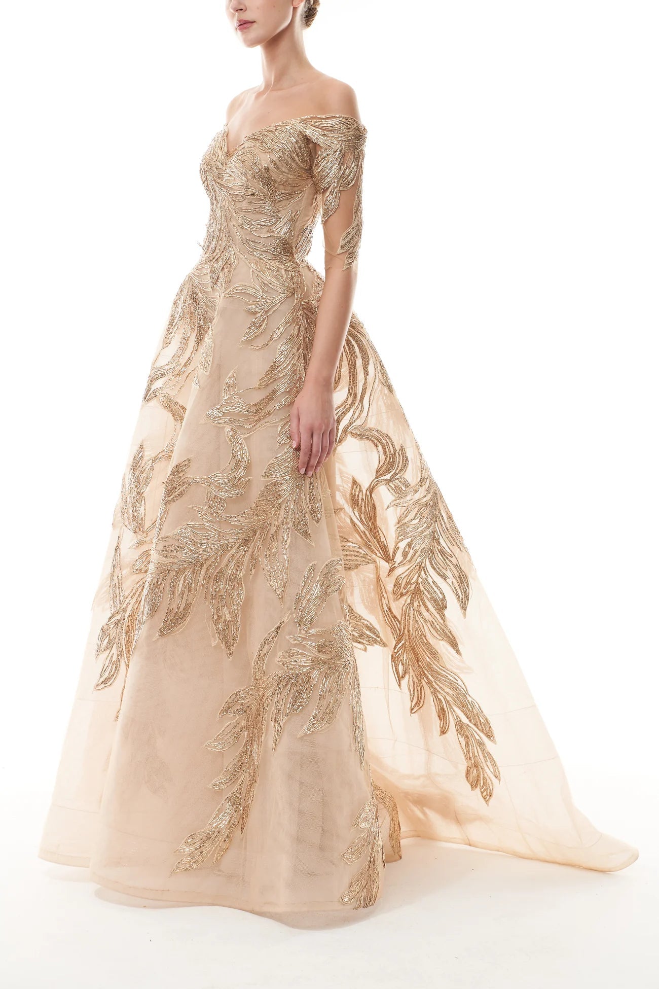 Off - The - Shoulder Illusion Sleeve Ballgown - ALBOUSHIYA - district 5 - dubai - riyadh - abaya - dresses - designers - evening wear - luxury - elegance - craftsmanship - gowns - cocktail dresses - collections - georges