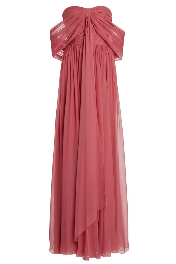 Off - The - Shoulder Silk Chiffon Maxi Dress - ALBOUSHIYA - district 5 - dubai - riyadh - abaya - dresses - designers - evening wear - luxury - elegance - craftsmanship - gowns - cocktail dresses - collections - georges