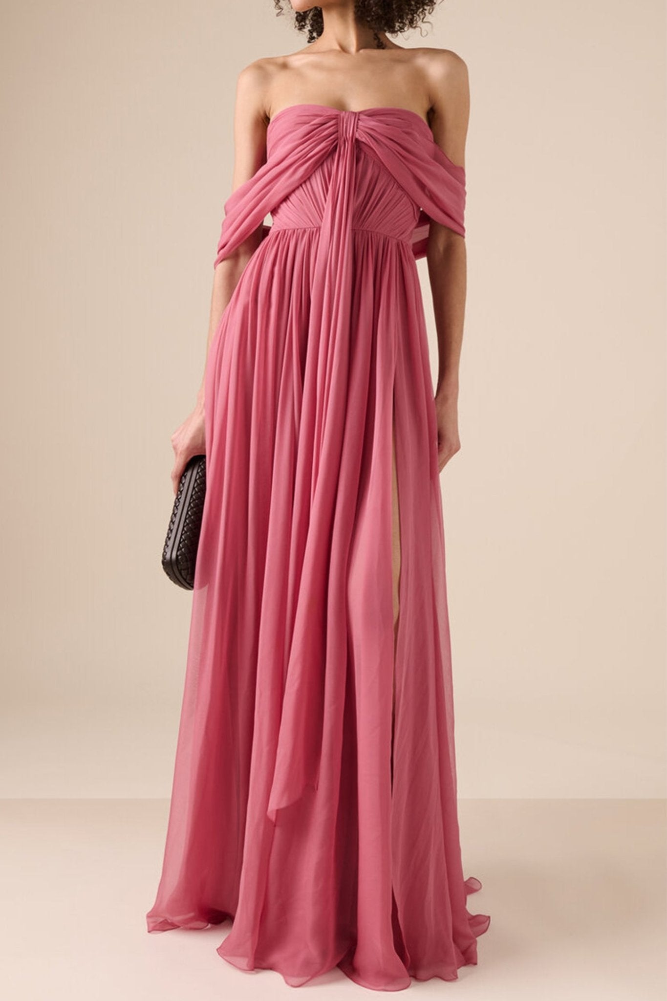Off - The - Shoulder Silk Chiffon Maxi Dress - ALBOUSHIYA - district 5 - dubai - riyadh - abaya - dresses - designers - evening wear - luxury - elegance - craftsmanship - gowns - cocktail dresses - collections - georges