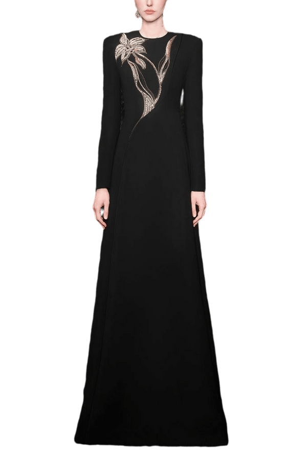 Orchid Crystal - Embellished Floor Length Dress - ALBOUSHIYA - district 5 - dubai - riyadh - abaya - dresses - designers - evening wear - luxury - elegance - craftsmanship - gowns - cocktail dresses - collections - georges