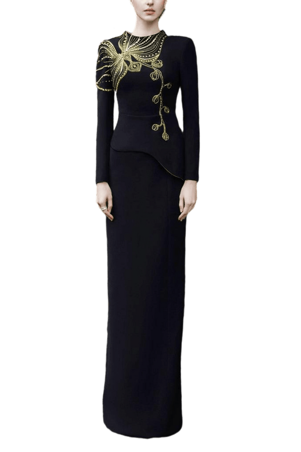 Orchid Embellished Open Back Dress - ALBOUSHIYA - district 5 - dubai - riyadh - abaya - dresses - designers - evening wear - luxury - elegance - craftsmanship - gowns - cocktail dresses - collections - georges