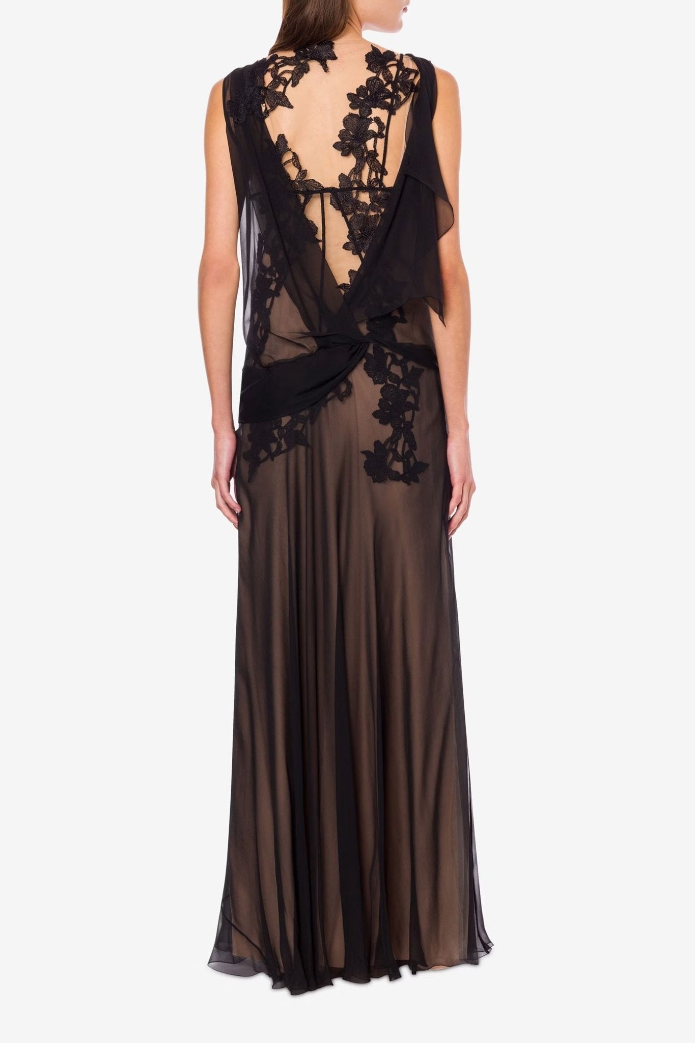 Organic Chiffon Macramé Ramage Dress - ALBOUSHIYA - district 5 - dubai - riyadh - abaya - dresses - designers - evening wear - luxury - elegance - craftsmanship - gowns - cocktail dresses - collections - georges