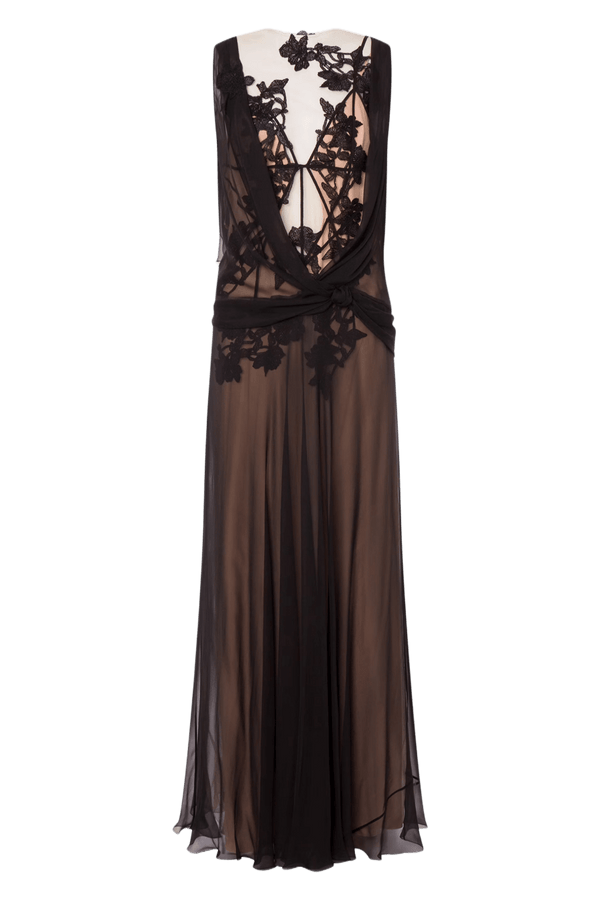 Organic Chiffon Macramé Ramage Dress - ALBOUSHIYA - district 5 - dubai - riyadh - abaya - dresses - designers - evening wear - luxury - elegance - craftsmanship - gowns - cocktail dresses - collections - georges