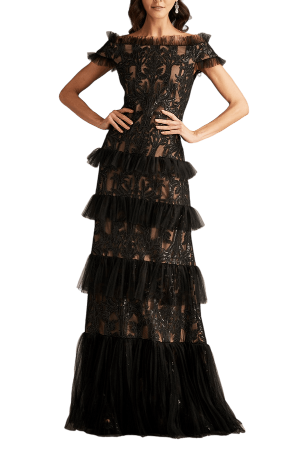 Pemma Sequin Embroidered Tiered Gown - ALBOUSHIYA - district 5 - dubai - riyadh - abaya - dresses - designers - evening wear - luxury - elegance - craftsmanship - gowns - cocktail dresses - collections - georges