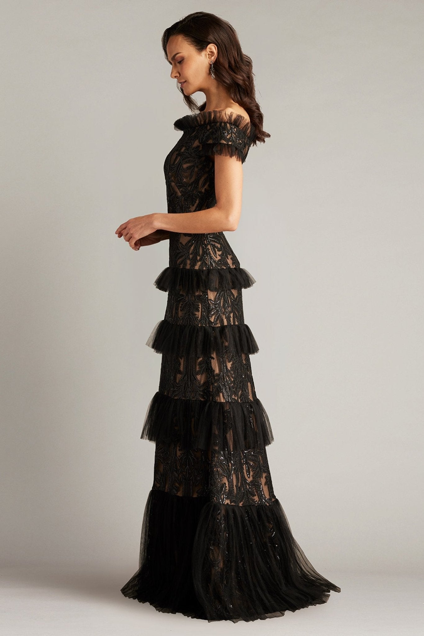 Pemma Sequin Embroidered Tiered Gown - ALBOUSHIYA - district 5 - dubai - riyadh - abaya - dresses - designers - evening wear - luxury - elegance - craftsmanship - gowns - cocktail dresses - collections - georges
