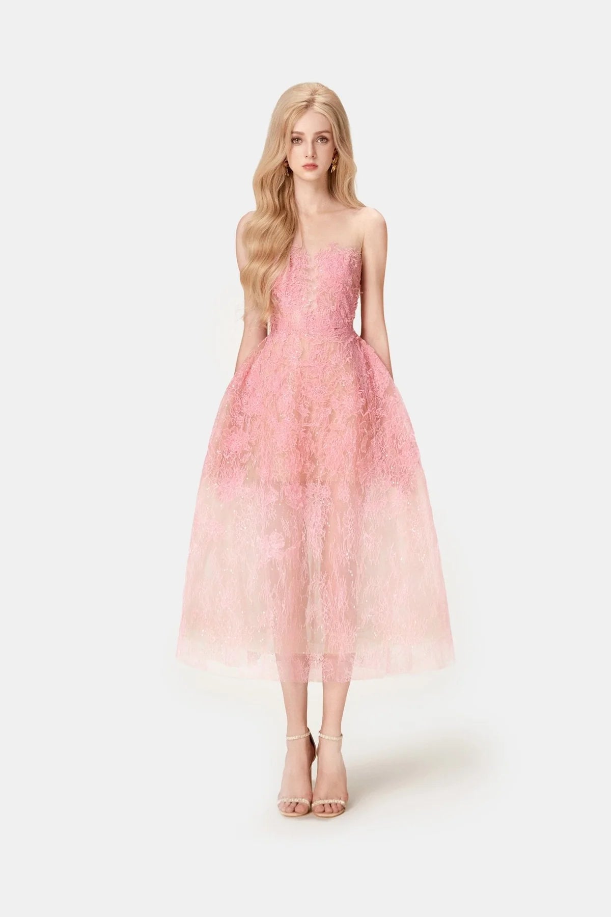 Pink Beaded Lace Dress - ALBOUSHIYA - district 5 - dubai - riyadh - abaya - dresses - designers - evening wear - luxury - elegance - craftsmanship - gowns - cocktail dresses - collections - georges