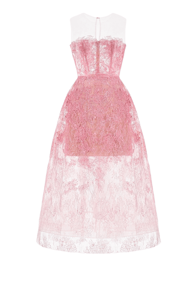 Pink Beaded Lace Dress - ALBOUSHIYA - district 5 - dubai - riyadh - abaya - dresses - designers - evening wear - luxury - elegance - craftsmanship - gowns - cocktail dresses - collections - georges