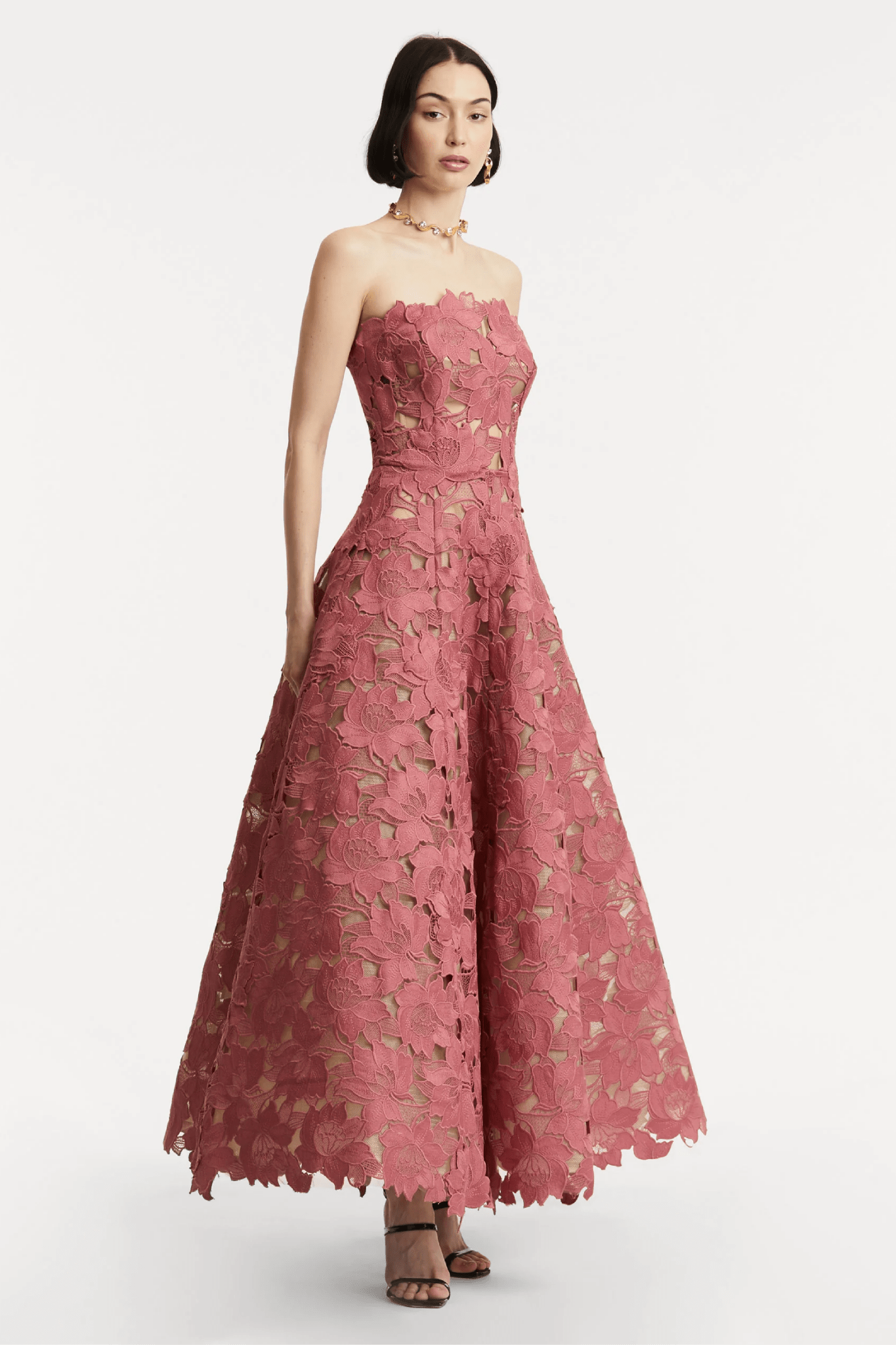 Pistachio Guipure Tea Length Gown - ALBOUSHIYA - district 5 - dubai - riyadh - abaya - dresses - designers - evening wear - luxury - elegance - craftsmanship - gowns - cocktail dresses - collections - georges