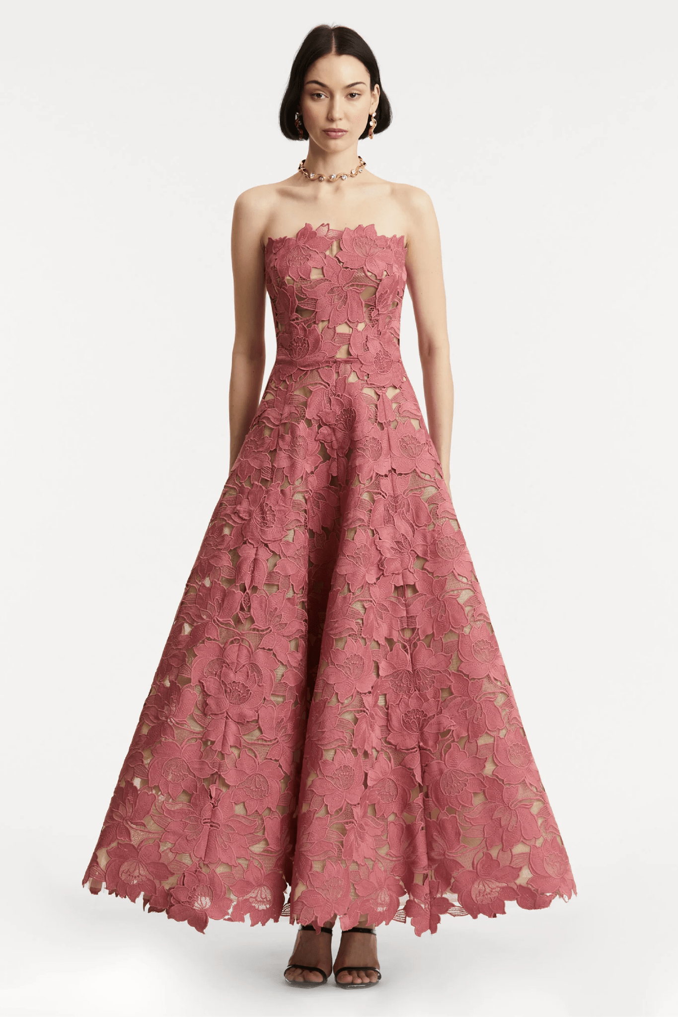 Pistachio Guipure Tea Length Gown - ALBOUSHIYA - district 5 - dubai - riyadh - abaya - dresses - designers - evening wear - luxury - elegance - craftsmanship - gowns - cocktail dresses - collections - georges