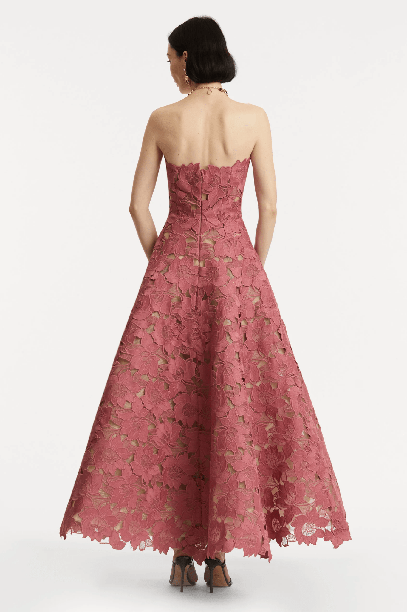 Pistachio Guipure Tea Length Gown - ALBOUSHIYA - district 5 - dubai - riyadh - abaya - dresses - designers - evening wear - luxury - elegance - craftsmanship - gowns - cocktail dresses - collections - georges
