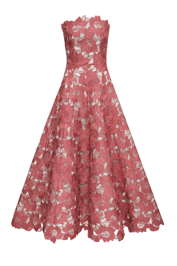 Pistachio Guipure Tea Length Gown - ALBOUSHIYA - district 5 - dubai - riyadh - abaya - dresses - designers - evening wear - luxury - elegance - craftsmanship - gowns - cocktail dresses - collections - georges