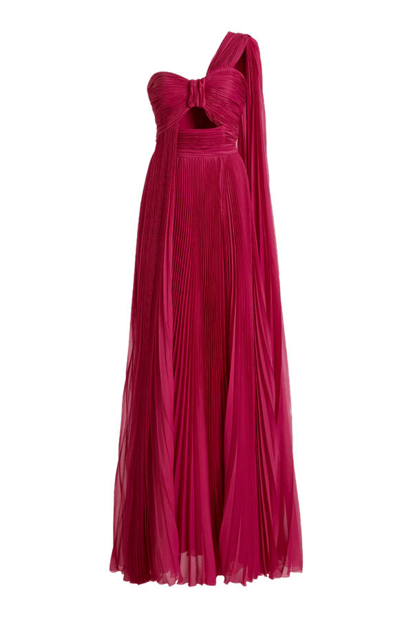 Pleated Chiffon One Shoulder Gown - ALBOUSHIYA - district 5 - dubai - riyadh - abaya - dresses - designers - evening wear - luxury - elegance - craftsmanship - gowns - cocktail dresses - collections - georges
