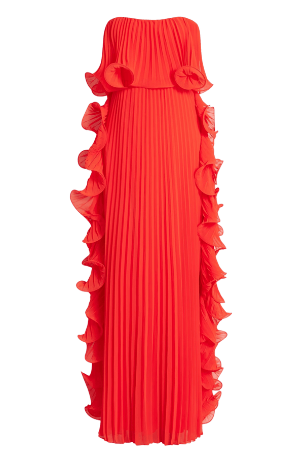 Pleated Strapless Dress with Side Ruffles - ALBOUSHIYA - district 5 - dubai - riyadh - abaya - dresses - designers - evening wear - luxury - elegance - craftsmanship - gowns - cocktail dresses - collections - georges