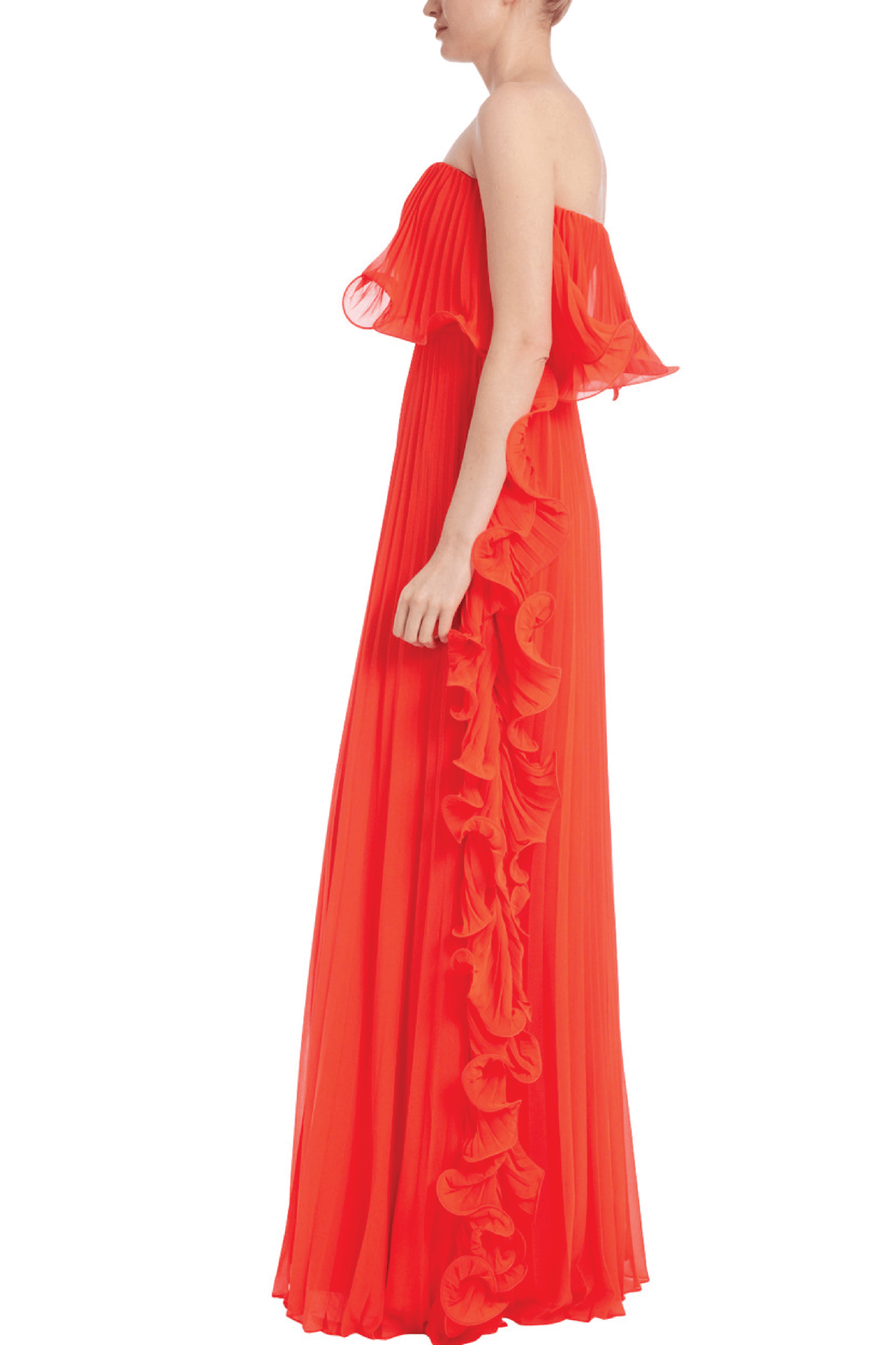 Pleated Strapless Dress with Side Ruffles - ALBOUSHIYA - district 5 - dubai - riyadh - abaya - dresses - designers - evening wear - luxury - elegance - craftsmanship - gowns - cocktail dresses - collections - georges