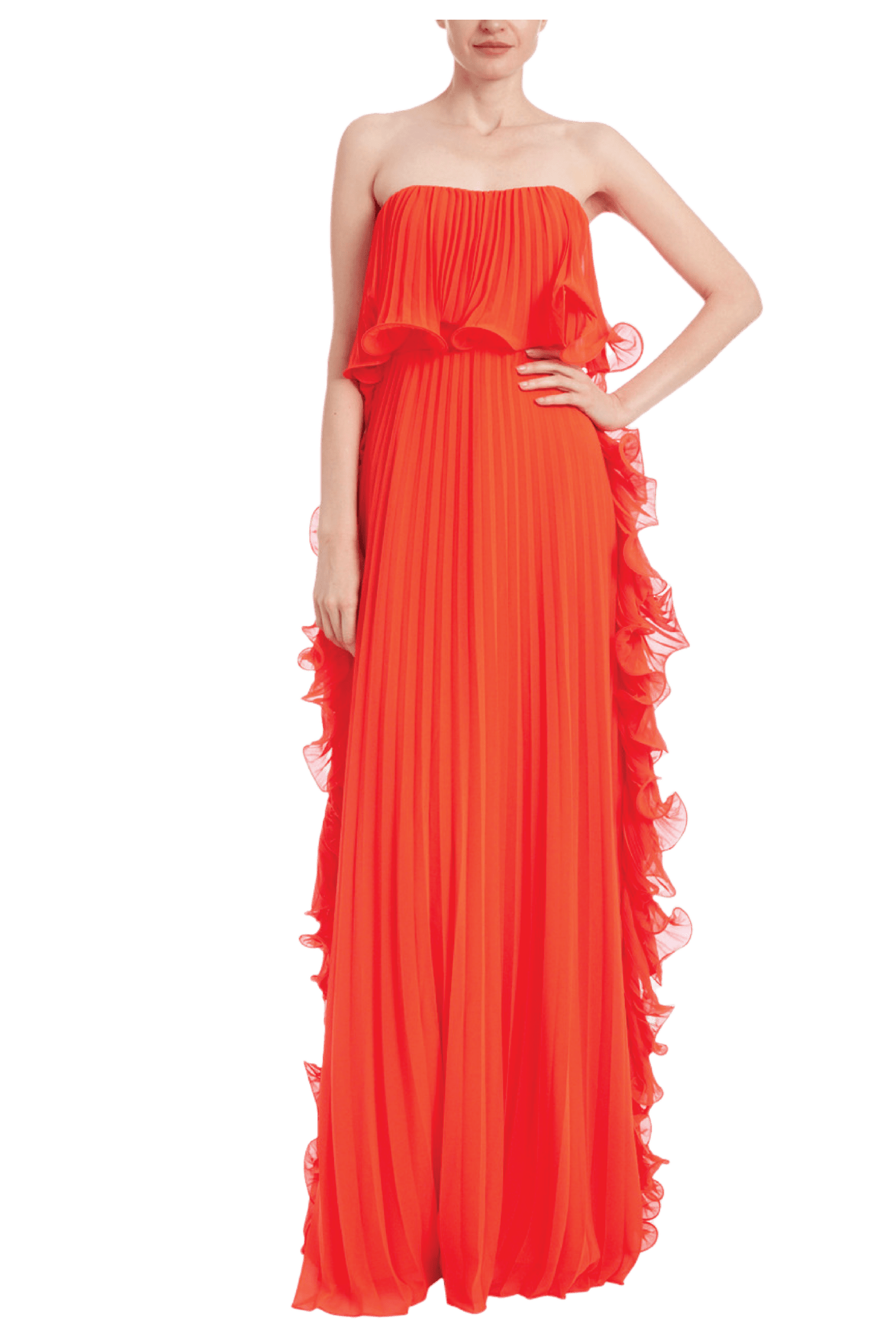 Pleated Strapless Dress with Side Ruffles - ALBOUSHIYA - district 5 - dubai - riyadh - abaya - dresses - designers - evening wear - luxury - elegance - craftsmanship - gowns - cocktail dresses - collections - georges