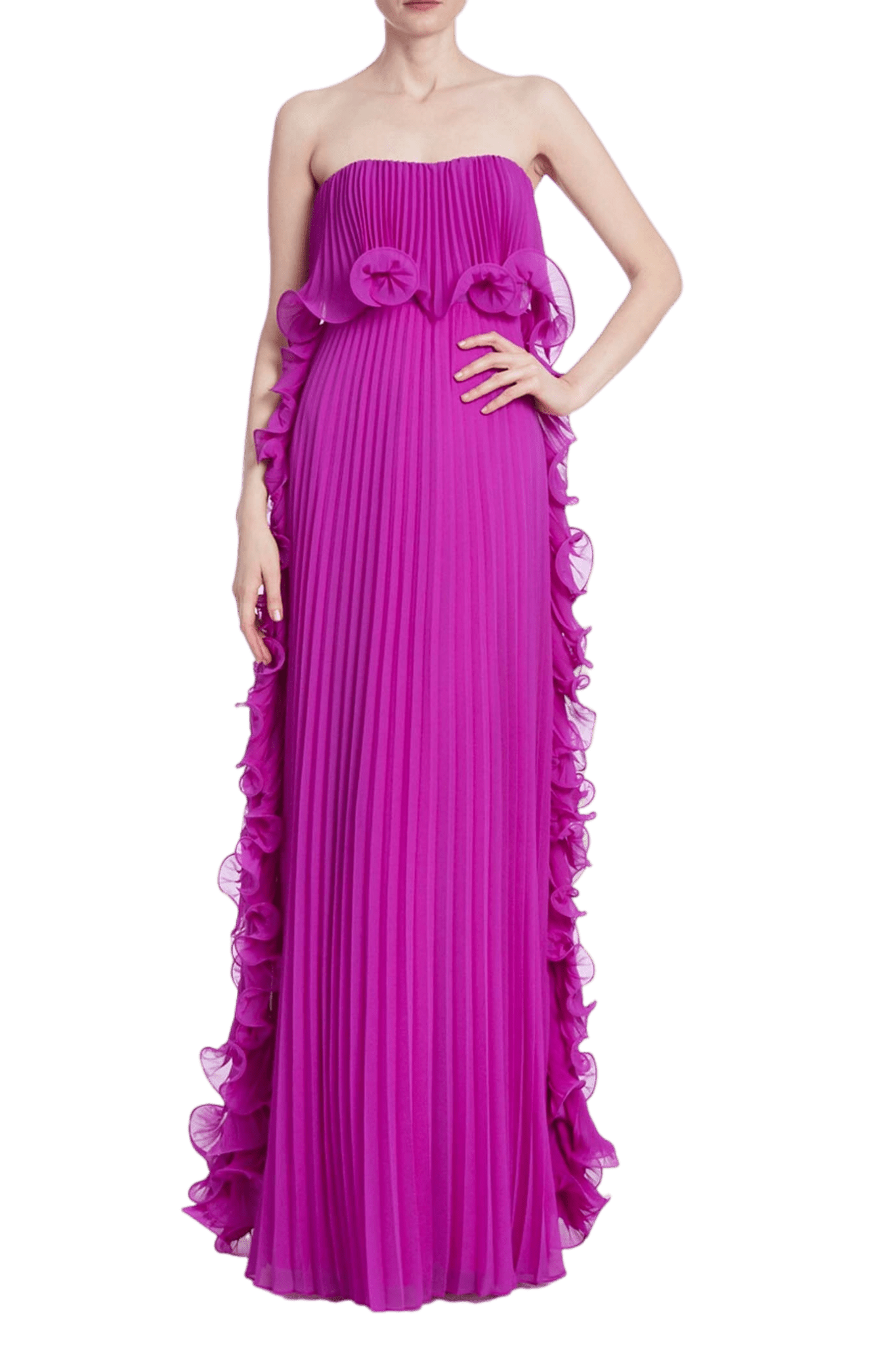 Pleated Strapless Dress with Side Ruffles - ALBOUSHIYA - district 5 - dubai - riyadh - abaya - dresses - designers - evening wear - luxury - elegance - craftsmanship - gowns - cocktail dresses - collections - georges