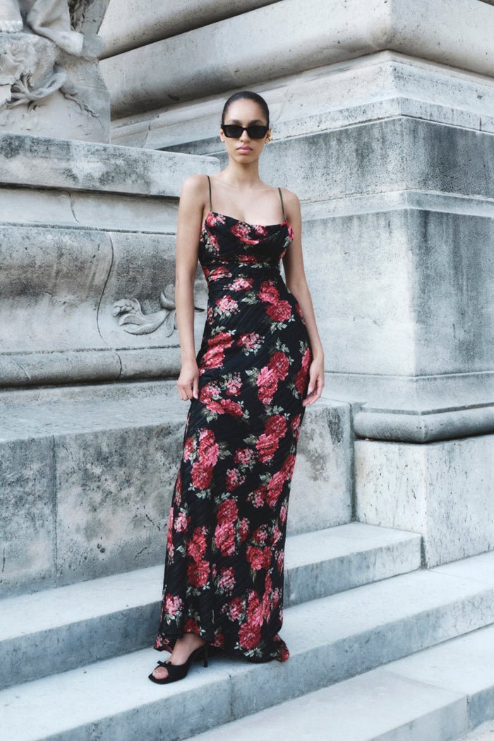 Printed Chiffon Maxi Dress - ALBOUSHIYA - district 5 - dubai - riyadh - abaya - dresses - designers - evening wear - luxury - elegance - craftsmanship - gowns - cocktail dresses - collections - georges