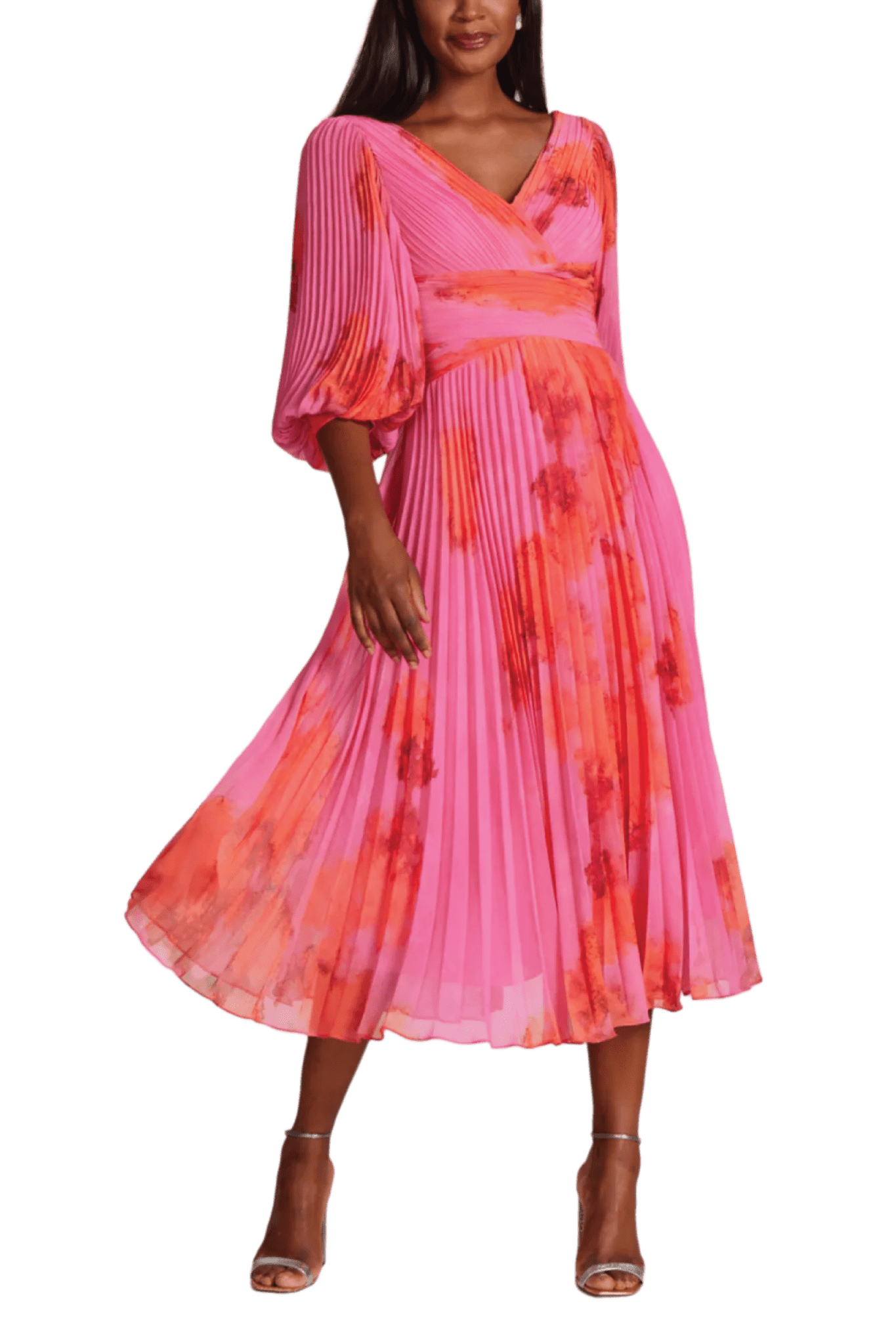 Printed Chiffon Pleated Full Sleeve Dress - ALBOUSHIYA - district 5 - dubai - riyadh - abaya - dresses - designers - evening wear - luxury - elegance - craftsmanship - gowns - cocktail dresses - collections - georges