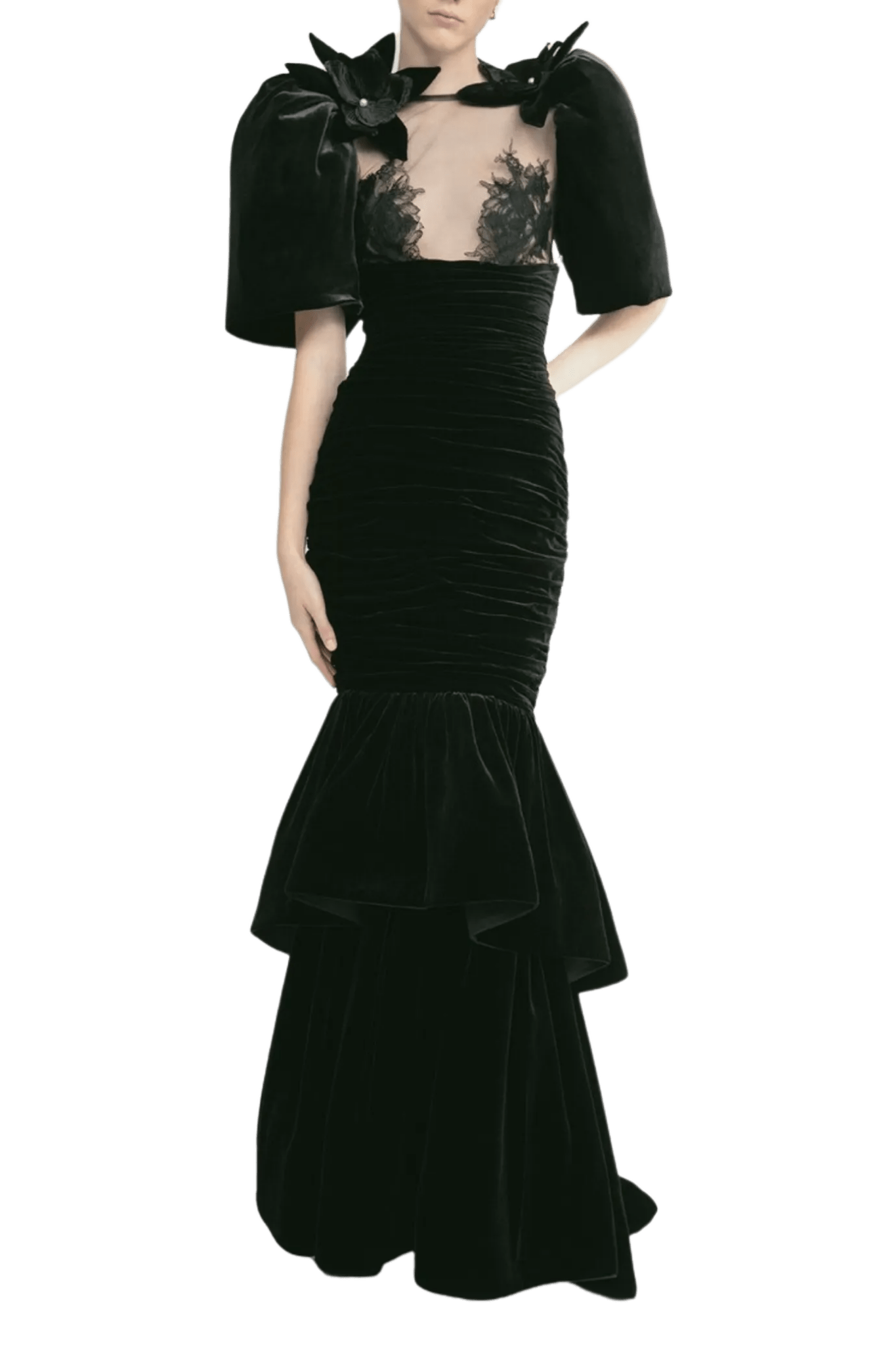 Puff Sleeve Blouse with Flared Skirt - ALBOUSHIYA - district 5 - dubai - riyadh - abaya - dresses - designers - evening wear - luxury - elegance - craftsmanship - gowns - cocktail dresses - collections - georges