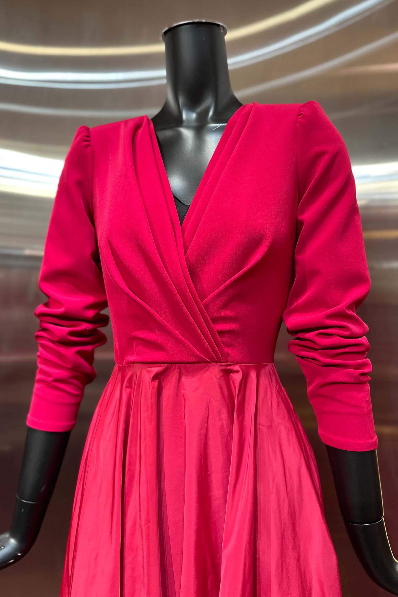 Carly Taffeta and Crepe Long Dress