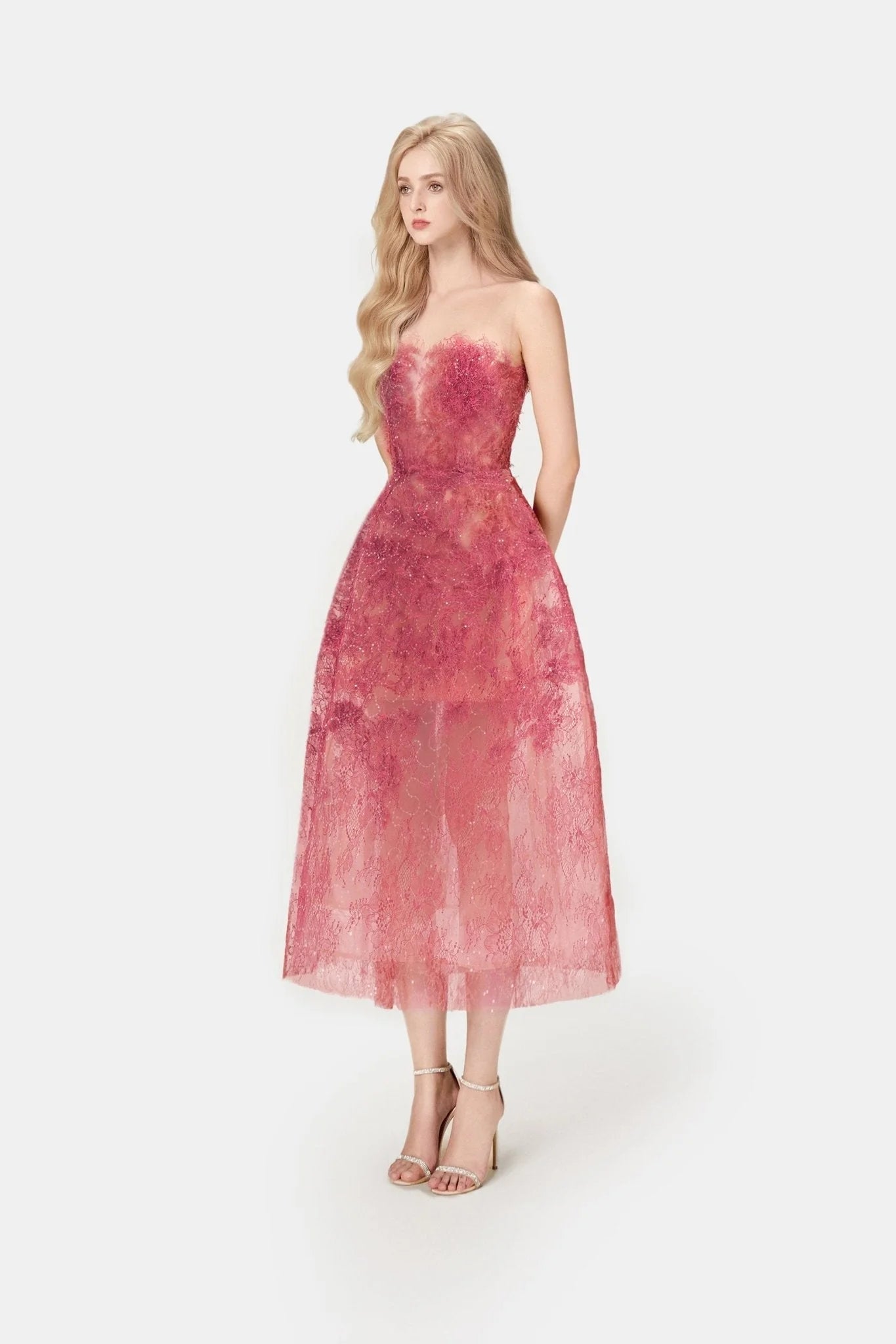 Red Beaded Lace Dress - ALBOUSHIYA - district 5 - dubai - riyadh - abaya - dresses - designers - evening wear - luxury - elegance - craftsmanship - gowns - cocktail dresses - collections - georges