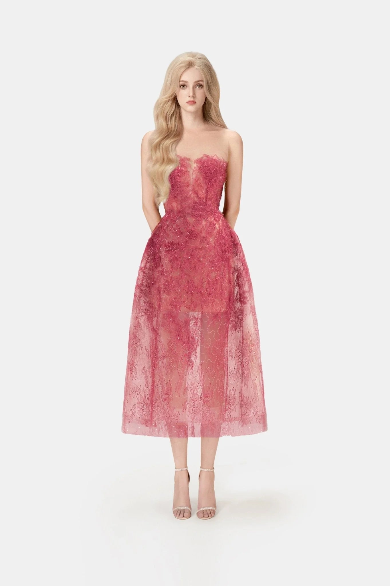 Red Beaded Lace Dress - ALBOUSHIYA - district 5 - dubai - riyadh - abaya - dresses - designers - evening wear - luxury - elegance - craftsmanship - gowns - cocktail dresses - collections - georges