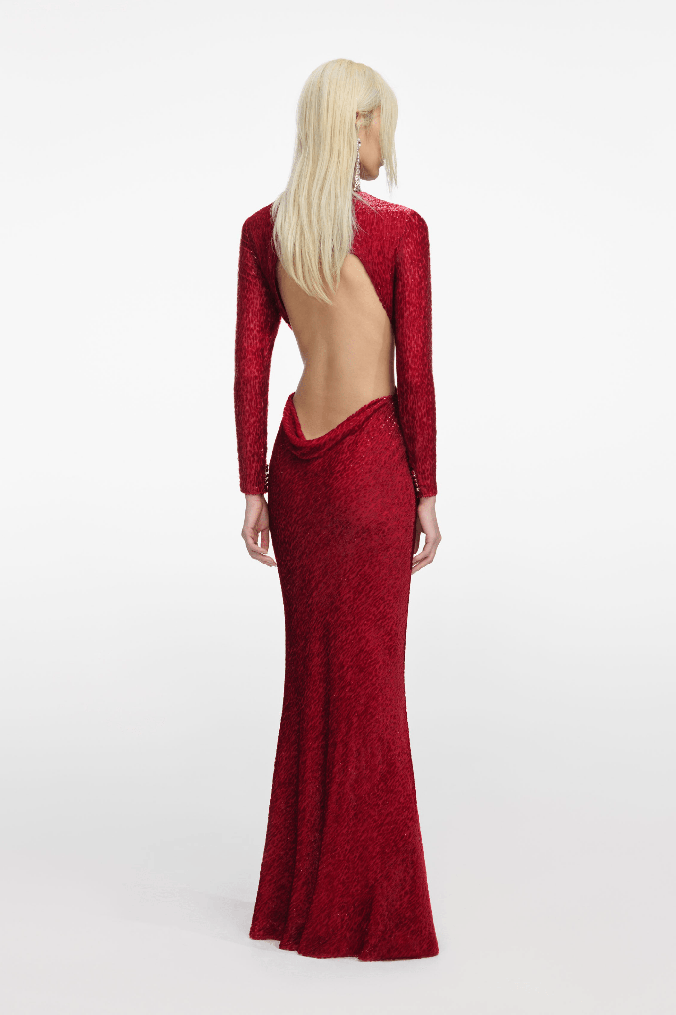 Red Fil Coupé Maxi Dress - ALBOUSHIYA - district 5 - dubai - riyadh - abaya - dresses - designers - evening wear - luxury - elegance - craftsmanship - gowns - cocktail dresses - collections - georges