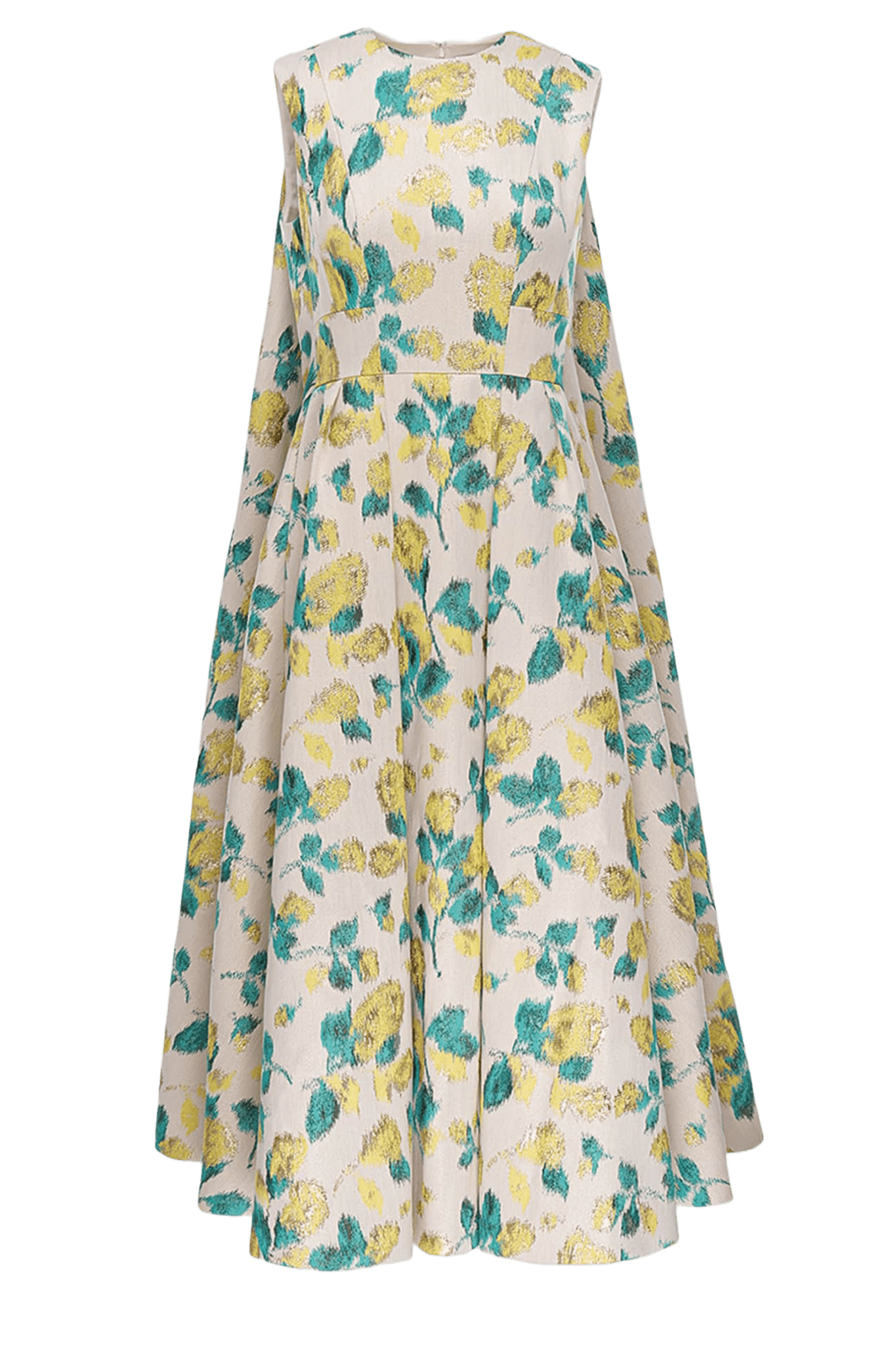 Renee Metallic Floral Jacquard Cape Midi Dress - ALBOUSHIYA - district 5 - dubai - riyadh - abaya - dresses - designers - evening wear - luxury - elegance - craftsmanship - gowns - cocktail dresses - collections - georges