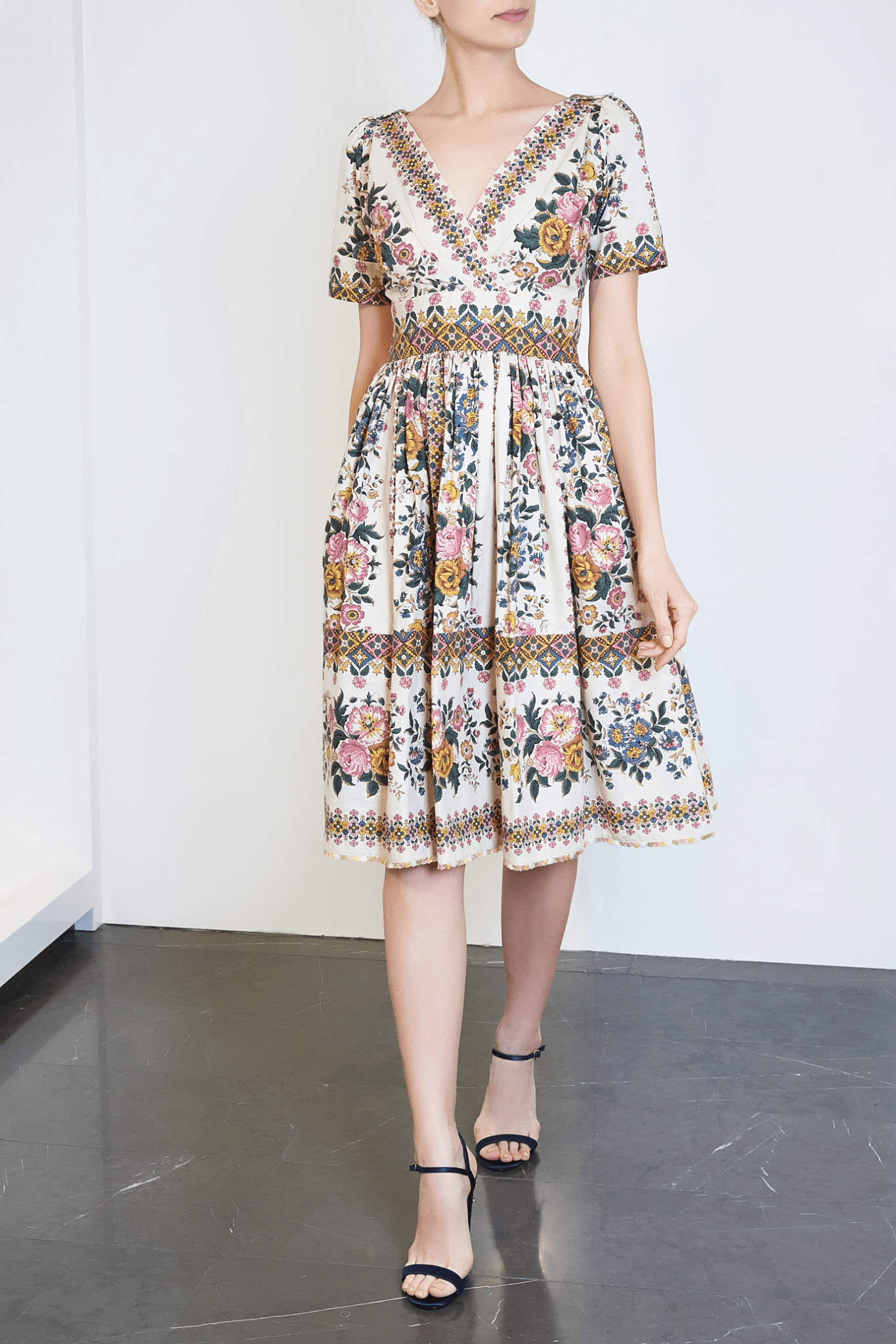 Rosalie Floral Cotton Midi Dress - ALBOUSHIYA - district 5 - dubai - riyadh - abaya - dresses - designers - evening wear - luxury - elegance - craftsmanship - gowns - cocktail dresses - collections - georges
