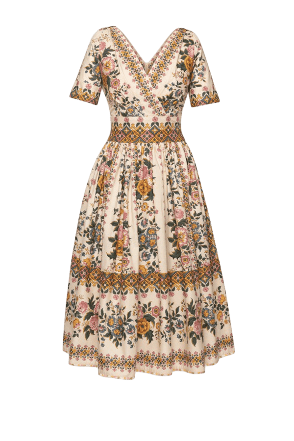 Rosalie Floral Cotton Midi Dress - ALBOUSHIYA - district 5 - dubai - riyadh - abaya - dresses - designers - evening wear - luxury - elegance - craftsmanship - gowns - cocktail dresses - collections - georges