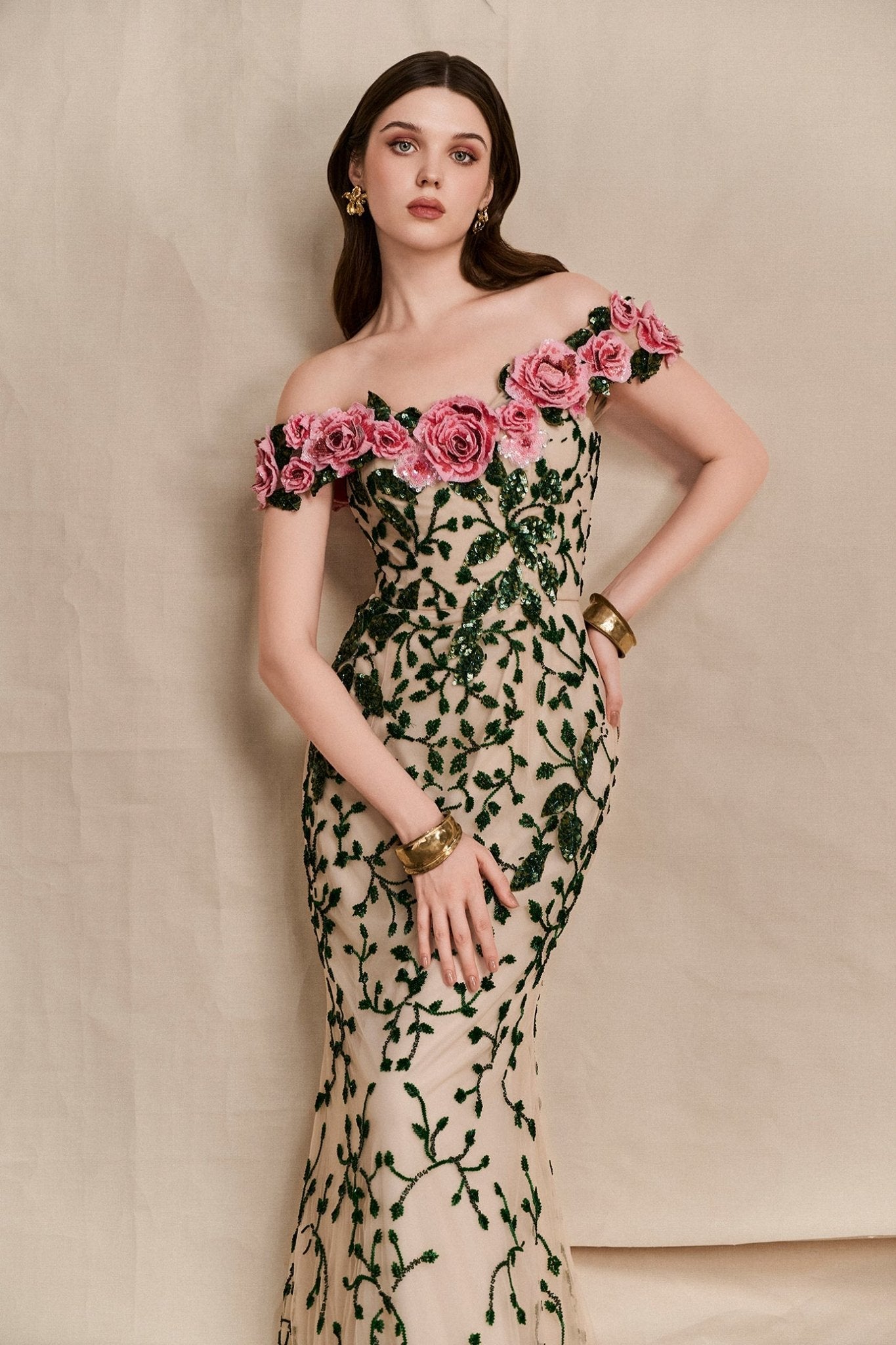 Rosevine Elegance Gown - ALBOUSHIYA - district 5 - dubai - riyadh - abaya - dresses - designers - evening wear - luxury - elegance - craftsmanship - gowns - cocktail dresses - collections - georges