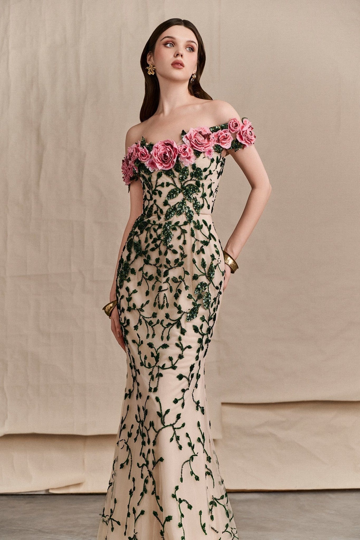 Rosevine Elegance Gown - ALBOUSHIYA - district 5 - dubai - riyadh - abaya - dresses - designers - evening wear - luxury - elegance - craftsmanship - gowns - cocktail dresses - collections - georges