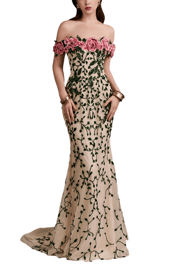 Rosevine Elegance Gown - ALBOUSHIYA - district 5 - dubai - riyadh - abaya - dresses - designers - evening wear - luxury - elegance - craftsmanship - gowns - cocktail dresses - collections - georges