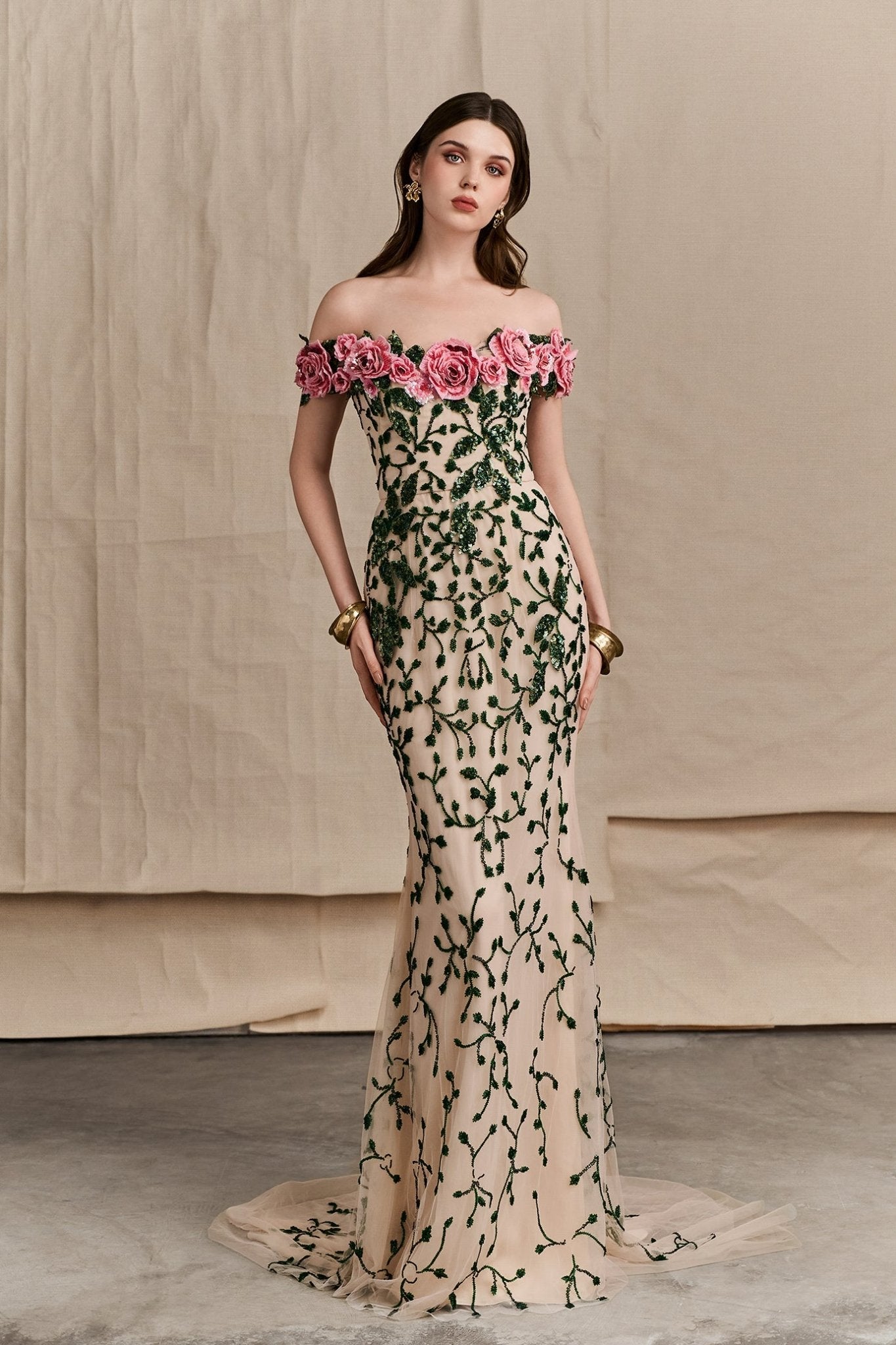 Rosevine Elegance Gown - ALBOUSHIYA - district 5 - dubai - riyadh - abaya - dresses - designers - evening wear - luxury - elegance - craftsmanship - gowns - cocktail dresses - collections - georges