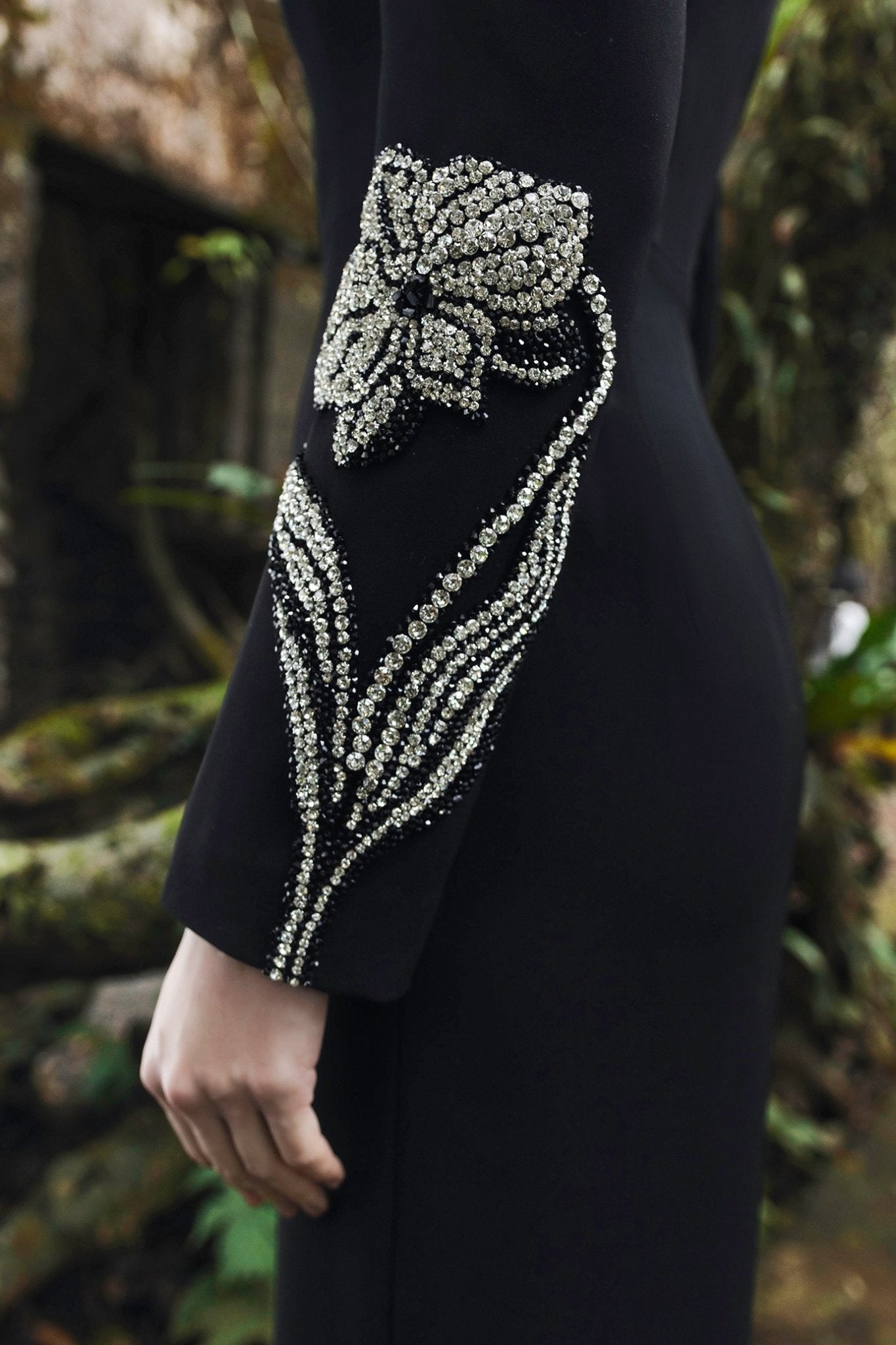 Round Neck Long Sleeve Embellished Dress - ALBOUSHIYA - district 5 - dubai - riyadh - abaya - dresses - designers - evening wear - luxury - elegance - craftsmanship - gowns - cocktail dresses - collections - georges