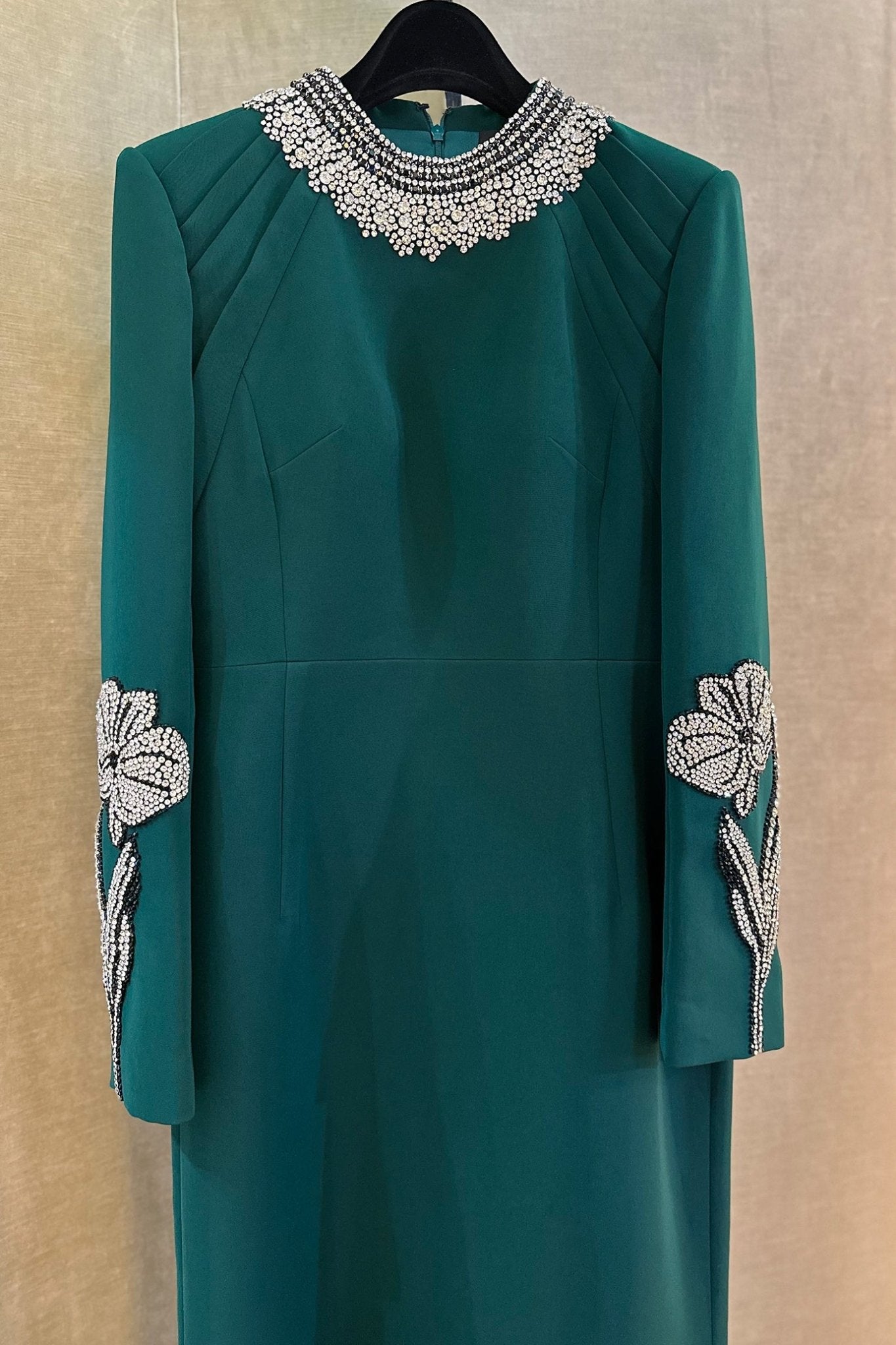 Round Neck Long Sleeve Embellished Dress - ALBOUSHIYA - district 5 - dubai - riyadh - abaya - dresses - designers - evening wear - luxury - elegance - craftsmanship - gowns - cocktail dresses - collections - georges