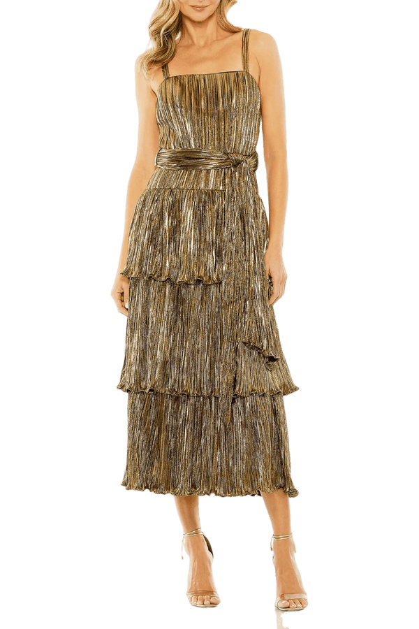 Ruffle Tiered Metallic Dress - ALBOUSHIYA - district 5 - dubai - riyadh - abaya - dresses - designers - evening wear - luxury - elegance - craftsmanship - gowns - cocktail dresses - collections - georges