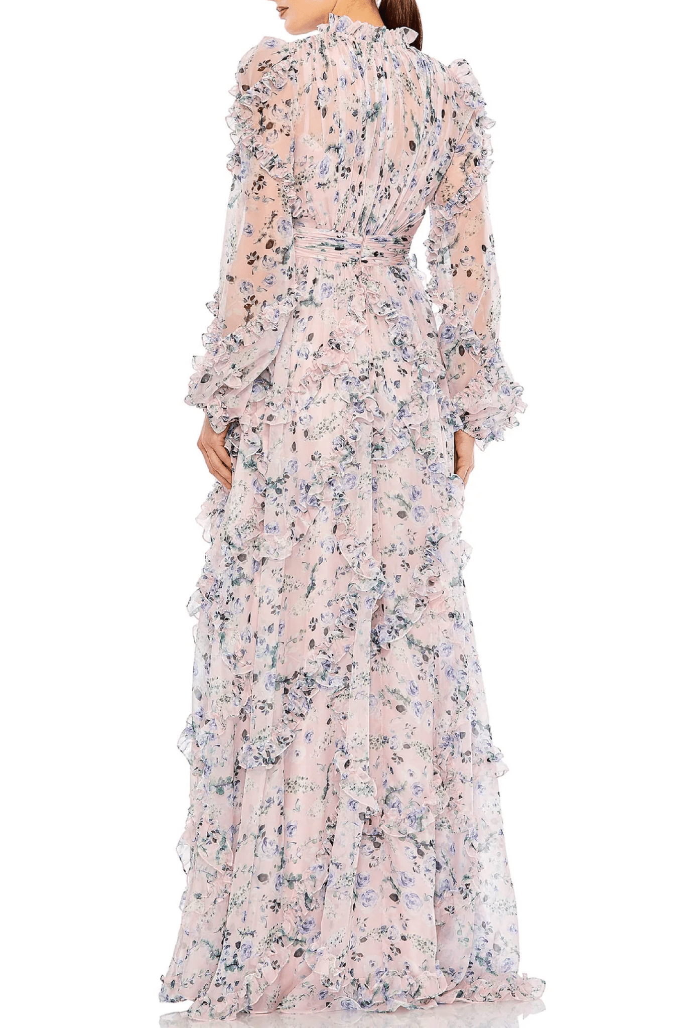 Ruffle Tiered Puff Sleeve Dress - ALBOUSHIYA - district 5 - dubai - riyadh - abaya - dresses - designers - evening wear - luxury - elegance - craftsmanship - gowns - cocktail dresses - collections - georges